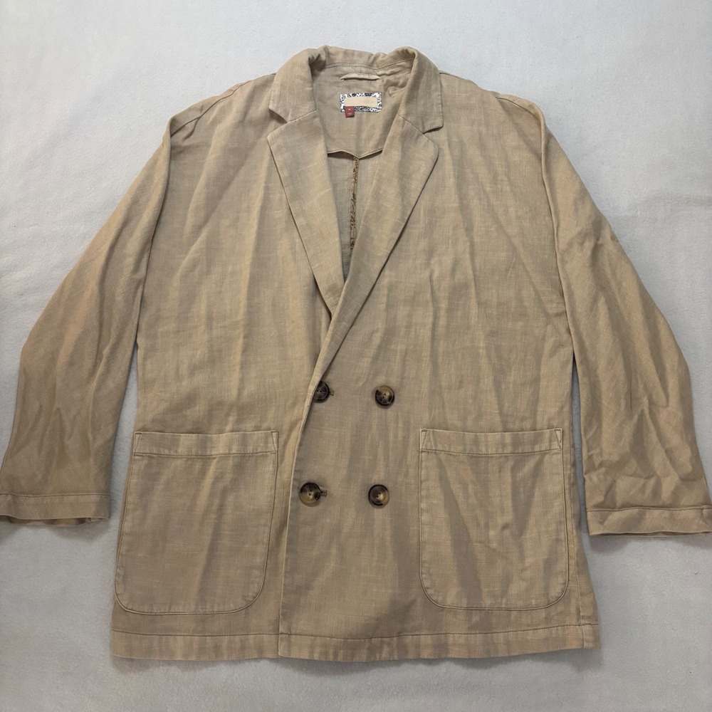 Pilcro and the Letterpress Linen Cotton Double Breasted Blazer Tan Khaki Medium